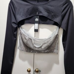 Chic Black and Silver Sequin Crop Top